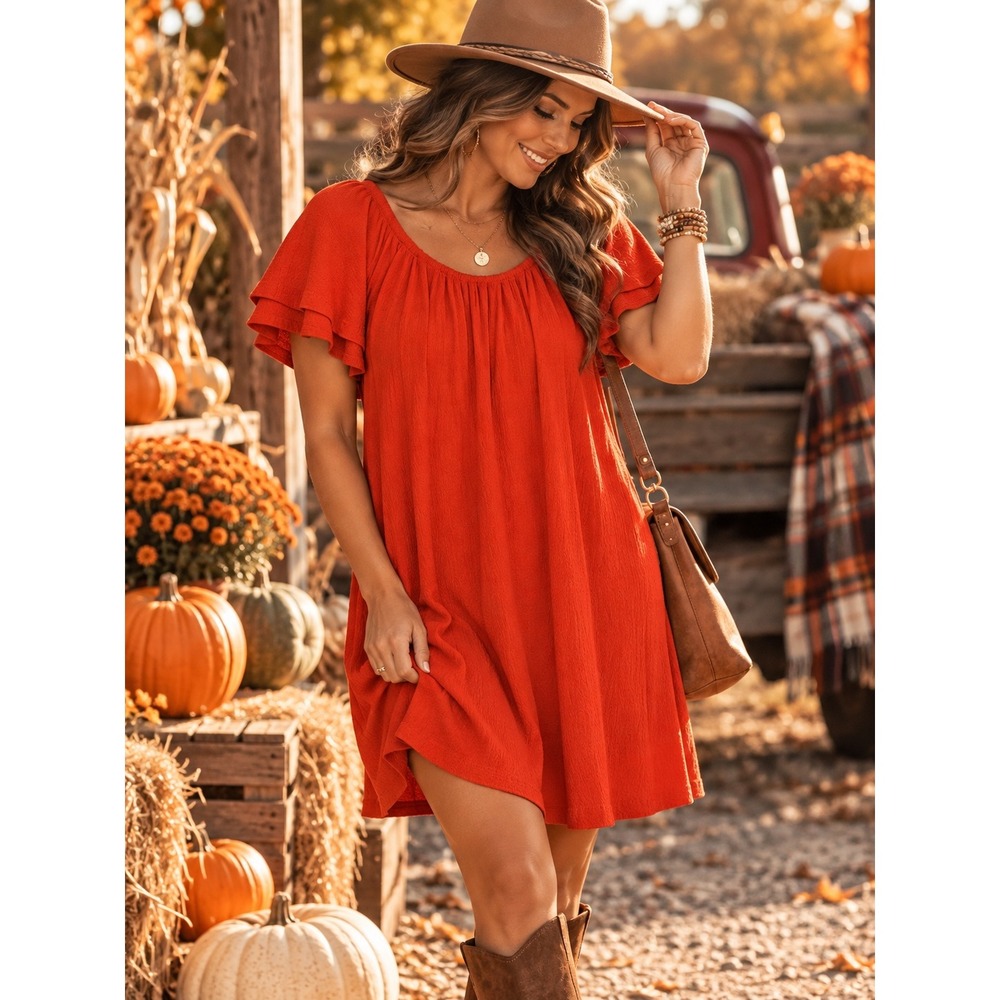 Madewell Texture & Thread Red Orange Flutter Sleeve Shift Dress Womens M Fall